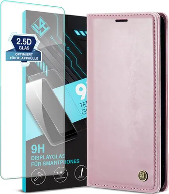 Produktbild von Handyhülle für Samsung Galaxy A16 / A16 5G mit 9H Displayglas Kunstleder Klapphülle Vintage Cover Hülle RFID Schutz Case Kartenfach Farbe: Rosa