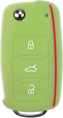 Produktbild von Auto Schlüssel Hülle Silikon Schutz Cover im Wabe Design Fluoreszierend Grün kompatibel mit VW SEAT Skoda Golf 6 Octavia UP Leon ab 11/2009 3 Tasten Klappschlüssel