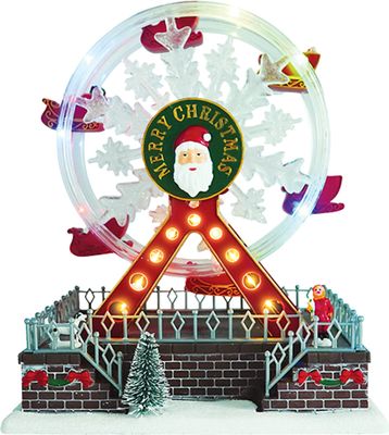 e4fun Weihnachtsdorf Riesenrad mit LED Beleuchtung,Musik und drehbarem Riesenrad Weihnachtsdeko Batteriebetrieben