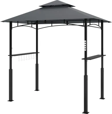 Produktbild von Grillpavillon, Gartengrillzelt mit Gewürzregalen, LED-Beleuchtung, Metall, Kunststoff, 243L x 148B x 248H cm, Grau