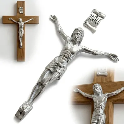 Produktbild von JESUS-CHRISTUS-FIGUR am Kreuz, silbern, 8,5 x 7,5 cm, INRI, Passionsfigur