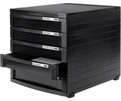 Schubladenbox CONTUR, 5 Schubladen, schwarz, für A4/C4/B4