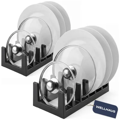 Produktbild von WELLHAUS Deckelhalter Teller Organizer 2er Set schwarz Küchenablage