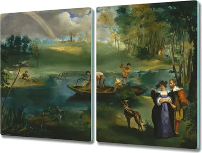 Produktbild von Coloray Herdabdeckplatte 2x40x52 cm Schneidebrett Kochplattenabdeckung Küchenbrett Hackbrett - Wald-Fluss