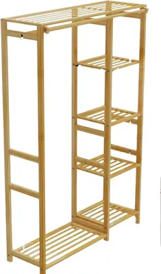 Obrázek produktu pro Elegance bambusový věšák na oblečení s policemi - Přírodní dřevo - 90x30x146 cm - S úložným prostorem a tyčí na oblečení - Obývací pokoj / ložnice