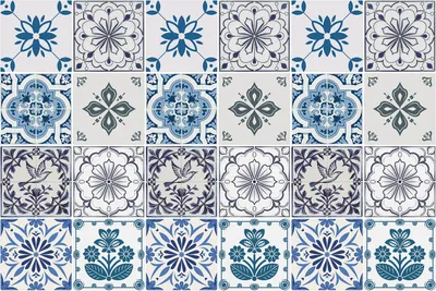 Produktbild von Fliesenaufkleber 20 x 20 cm – 24 Stück – Selbstklebend – Wasserfest – Pflegeleicht – Hitzebeständig – Für Küche & Bad – Blumenornamente in der Komposition