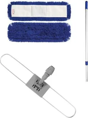 Produktbild von Premium Mopphalter Set – Synthetischer Flachmop Blau + Teleskopstiel 100-180 cm – Für Effiziente Bodenreinigung