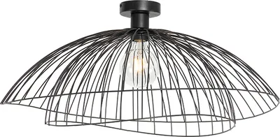 Produktbild von QAZQA - Design Design-Deckenleuchte I Deckenlampe I Lampe I Leuchte schwarz mit doppeltem Schirm 66cm - Pua I Wohnzimmer I Schlafzimmer - Stahl Rund - LED geeignet E27
