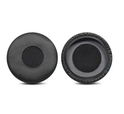 Two black ear pads for headphones are shown against a white background.