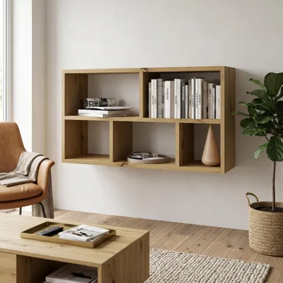 Produktbild von Wandregal Eiche 80x50 cm - Modernes Hängeregal Horizontal & Vertikal montierbar - Wandboard für Bücher & Deko im Wohnzimmer, Bad, Kinderzimmer
