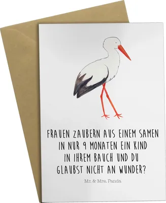 Produktbild von Mr. & Mrs. Panda Grußkarte Storch - Weiß - Geschenk, Geburt, Lustige Sprüche, Störche, osterkarte, hochzeitskarten, Mütter, weihnachtskarten, Schwangerschaft, osterkarten