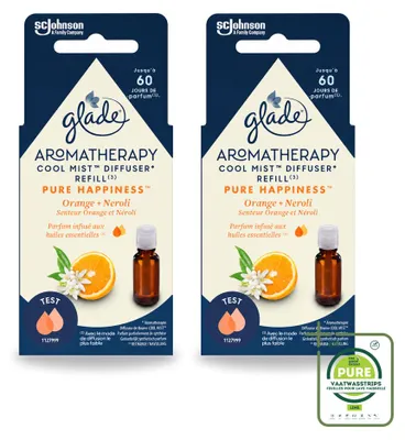 Productafbeelding van 2 x Glade Aromatherapie Pure Happiness navulling - Sinaasappel en Neroli - 17,4 ml - Voordeelverpakking - 2 stuks