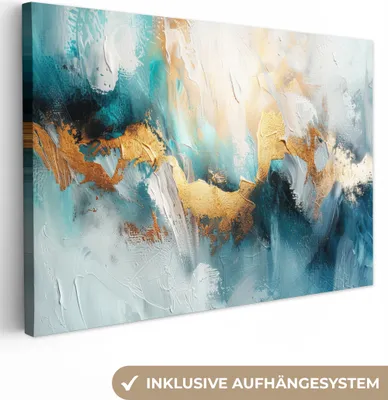 Produktbild von Leinwand Bilder 120x80 cm - Abstrakt Gold Blau, moderne Wanddeko für Wohnzimmer