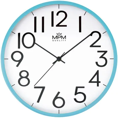 Obrázek produktu pro MPM-Quality B – Nástěnné kulaté hodiny plastové, quartz strojek, modré, průměr 30 cm, arabské číslice