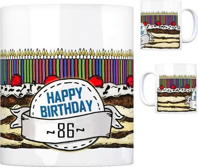 Produktbild von Geburtstagstorte Kaffeebecher zum 86. Geburtstag mit 86 Kerzen Tasse Becher mug