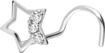 Produktbild von Nasenpiercing, Nasenstecker 14/18 Karat Gold Nasenstecker Spirale STERN + 3 MOISSANITE
