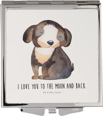 Produktbild von Mr. & Mrs. Panda Schminkspiegel Hund Entspannen - Weiß - Geschenk, Verliebt, Hundeliebe, Klappbarer Spiegel, Sprüche, Liebe, Klappspiegel, Kosmetikspiegel, Frauen