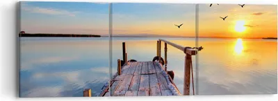 Produktbild von Bild auf Leinwand - Leinwandbild - See Natur Brücke Vögel - 90x30cm - Wand Bild - Wanddeko - Leinwanddruck - Bilder - Kunstdruck - Wanddekoration - Leinwand bilder - Wandkunst - CA90x30-2402