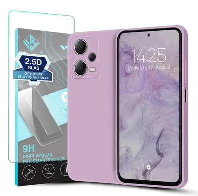 Produktbild von Hülle für Xiaomi Redmi Note 12 Pro+ 5G mit 9H Displayglas Displayschutz Case Cover Bumper Smartphone Softgrip Schutzhülle Farbe: Lila