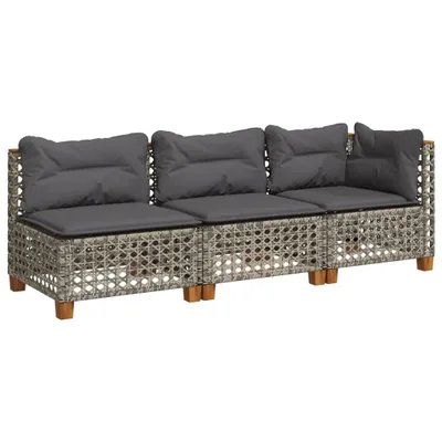Produktbild von Gartensofa mit Kissen 3-Sitzer Grau Poly Rattan