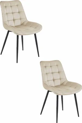 Image de Chaise - Leobert - Bera - Velours Beige/Pieds Noirs - 54 X 60 X 88 Cm - Lot De 2