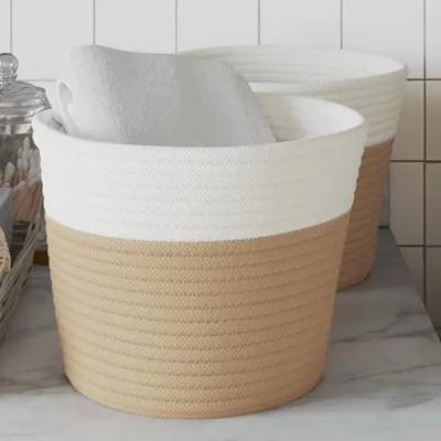 Produktbild von "WINTER SALE"Aufbewahrungskörbe 2 Stk. Beige und Weiß Ø24x18cm Baumwolle Promotion336331 - Körbe