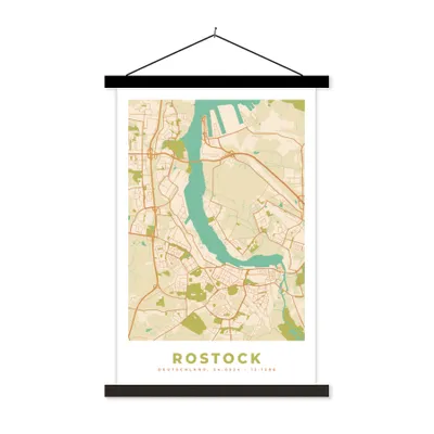 Produktbild von MuchoWow® Textilposter Rostock - Karte - Stadtplan - Vintage 60x90 cm mit schwarzem Rahmen - Poster Wohnzimmer