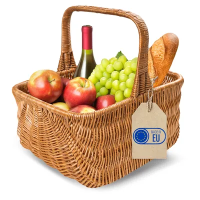 Zdjęcie produktu dla Creative Home Kosz Wiklinowy Holenderski z rączką | 42x32x40 cm (+/- 1 cm) | ręcznie pleciony | naturalny brąz| wytrzymały, uniwersalny