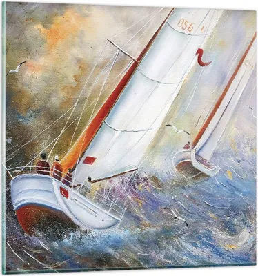 Produktbild von Bilder auf glas - Einteilig - Segelboot Bild Regatta - 30x30cm - Glasbilder - Wandbilder - Bilder - zum Aufhängen bereit - Wanddekoration aus Glas - Glas Bilder - Wandbild auf Glas - GAC30x30-4134