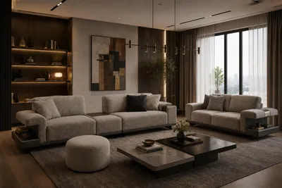 Productafbeelding van Moderne woonkamer set: 3-zitsbank + 3-zitsbank met bijpassende voetenbank