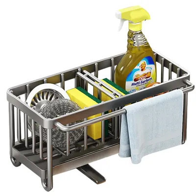 Produktbild von Schwammhalter Küchenspüle 1 Stück, Edelstahl 304 Spülbecken-Organizer Mit Trennwand, Grau Für Schwämme Bürsten Spülmittel