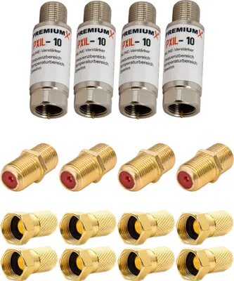Produktbild von PremiumX 4x PXIL-10 Inline Verstärker 20dB für SAT / DVB-T Leistungsverstärker 4x F-Verbinder 8x F-Stecker 7mm
