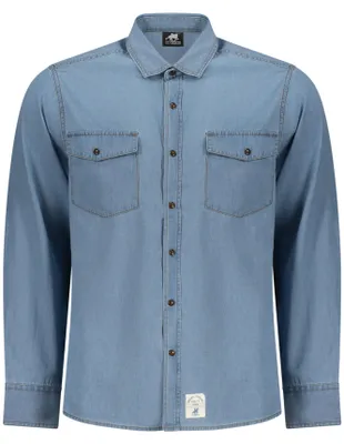 Produktbild von Elegantes Herren Langarmshirt Blau mit Brusttaschen & Druckknöpfen