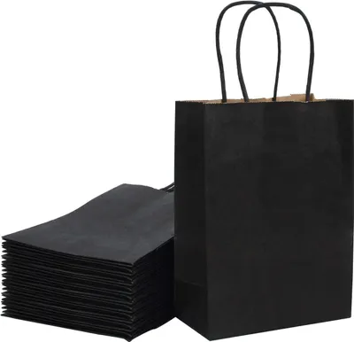 Productafbeelding van Famanu Cadeautas van kraftpapier - zwart - 25 stuks - 33 x 12,7 x 25,4 cm