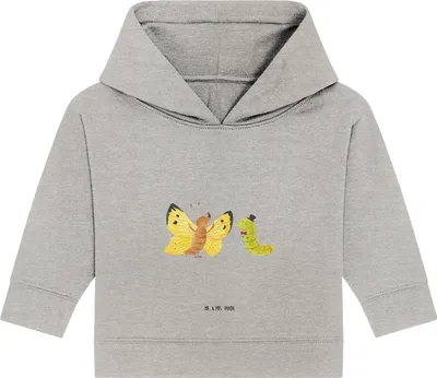 Produktbild von Mr. & Mrs. Panda Organic Baby Hoodie Raupe Schmetterling 12. - 18. Monat - Heather Grey - Geschenk, Hut, Schönheit, Kapuzenshirt, Lustige Sprüche, Kapuzensweatshirt