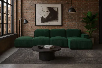 Produktbild von Kaiser Möbel Ecksofa Cursal L-Form, Stoff Poso, Grün + Hocker, Rechts