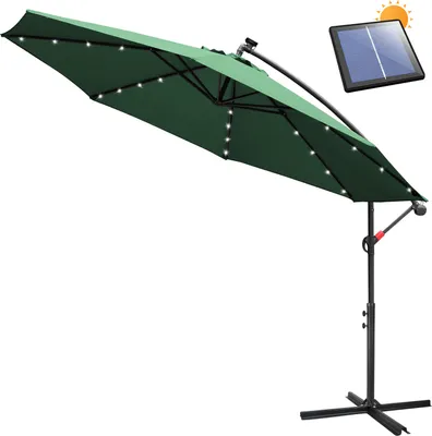Produktbild von Clanmacy Sonnenschirm Ampelschirm 350 cm, UV-Schutz, Kurbel -Grün Gartenschirm Marktschirm Kurbel Balkon mit LED
