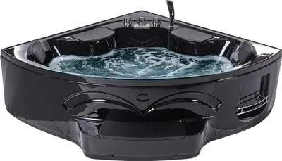Produktbild von BELIANI Whirlpool-Badewanne Schwarz Sanitäracryl 211 x 150 cm Eckmodell mit LED Massagefunktion Armatur Wasserfall Kopfstütze Indoor Massage Wanne