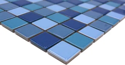 Produktbild von Handmuster Mosaikfliese Keramikmosaik blau grün türkis glänzend Fliesenspiegel MOS18-0408_m