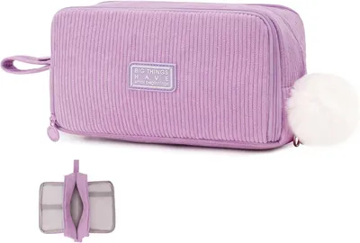 Imagen del producto de Estuche de cordura con cremallera, con 3 compartimentos, color morado, ideal para la escuela y la oficina