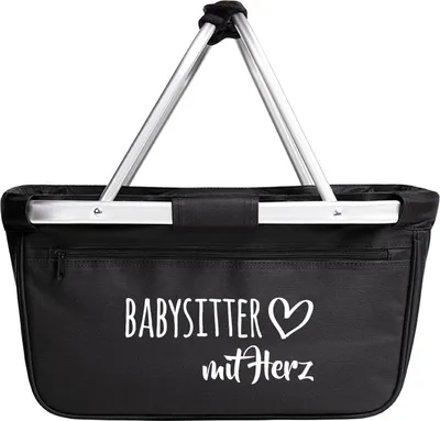 Produktbild von Huuraa Einkaufskorb Babysitter mit Herz 20 Liter Black faltbarer Tragekorb Geschenkidee