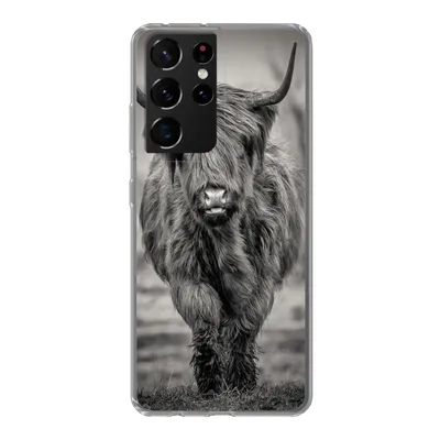 Produktbild von MuchoWow® Handyhülle Schutzhülle Hülle für Samsung Galaxy S21 Ultra Schottischer Highlander - Schwarz und Weiß Silikon Softcase Handy Hülle - Mobiltelefon
