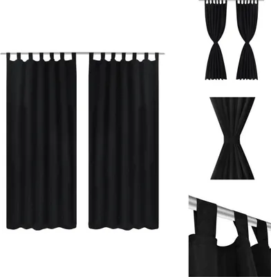 Obrázek produktu pro Záclony 2-dílné saténové záclony 140 x 175 cm černé - Záclony a závěsy