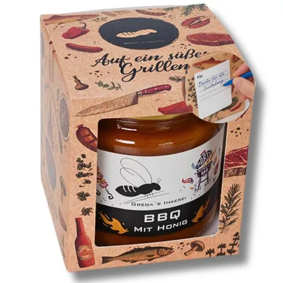 Produktbild von Grill Honigsüße Geschenk Box 1er Set | 250g BBQ mit Honig  | Gastgeschenk mit Grußfeld | Grega's Imkerei