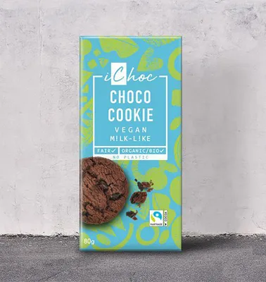 Image de Choco Cookie 80g tablettes de chocolat incl. Veggie Sweets Bienenfutter Vegan Sans huile de palme Sans gluten Sans soja Sans plastique Commerce équitable