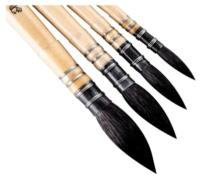 Produktbild von Aquarellpinsel-Set mit 4 Künstlerpinseln aus Eichhörnchenhaar, runde feine Spitze, Größen #0, 2, 4, 6