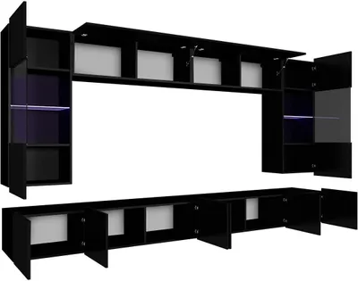 Obrázok produktu pre Nástenná skrinka Amanda I šírka 300 cm, nástenná skrinka od výrobcu, moderná nástenná skrinka, mediálna stena (biela / biely vysoký lesk)