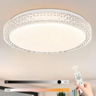 Image de ZMH LED Plafonnier Dimmable CCT Ciel étoilé avec télécommande Plafonnier Rond Cristal 18W 30CM Pour Salon Chambre à coucher