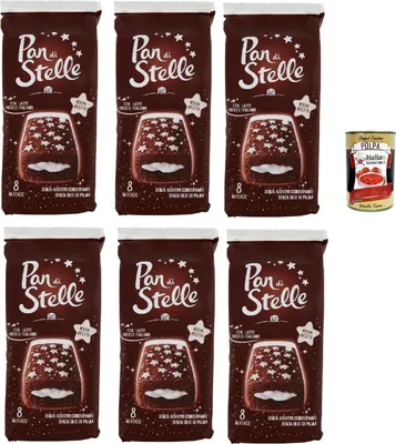 Produktbild von Pan di Stelle La Merenda 6×280g (48 Snackkuchen) – Kakao-Biskuit mit Milchcreme, ohne Palmöl & Konservierungsstoffe, einzeln verpackt, Familienvorrat + Italian Gourmet polpa