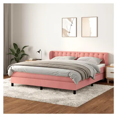 Produktbild von Lattenrost mit Matratze, Rosa, 180 x 200 cm, Samt, Plattform, mit Lattenhalter, einfache Montage, für Schlafzimmer, Erwachsene